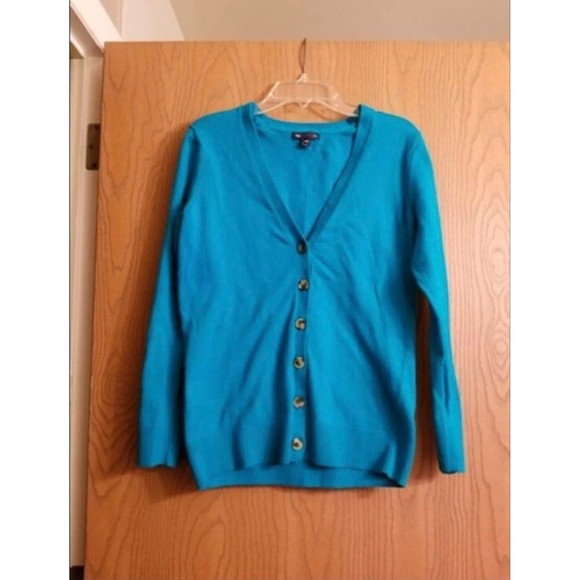 NWOT Gap Teal Button Down Deep V-Neck Sweater - Picture 1 of 4